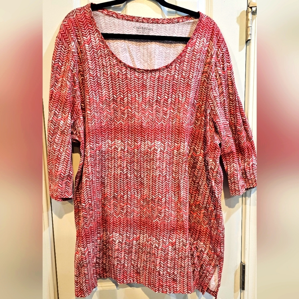 Catherines (fits like a 3x Easy Fit pink and brown chevron design tunic.
